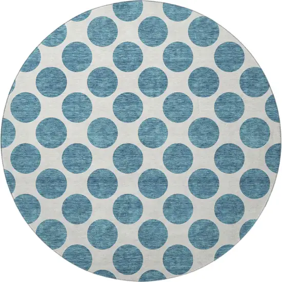 8' Teal And Ivory Polka Dot Washable Round Rug With UV Protection Photo 3
