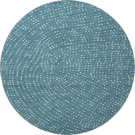 8' Teal And Ivory Polka Dot Washable Round Rug With UV Protection Photo 2
