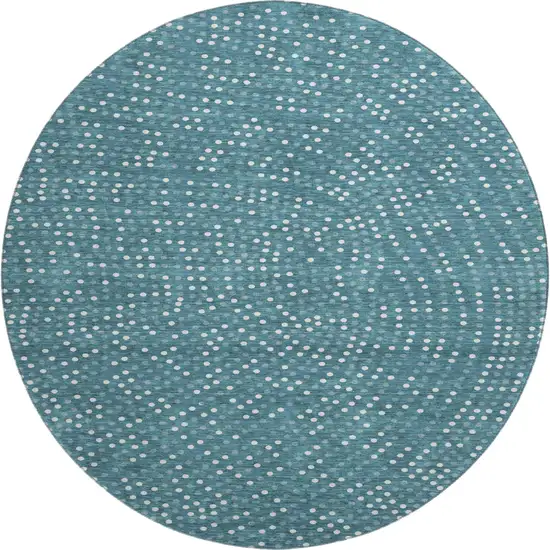 8' Teal And Ivory Polka Dot Washable Round Rug With UV Protection Photo 1
