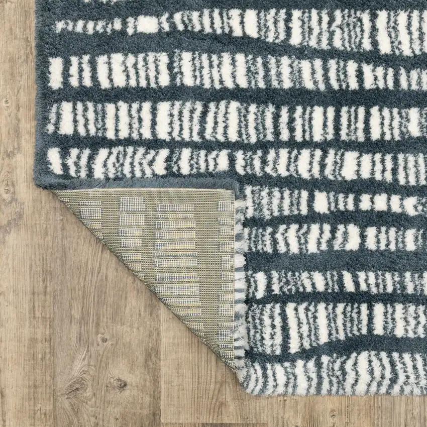 8' Teal And Ivory Striped Runner Rug Photo 5