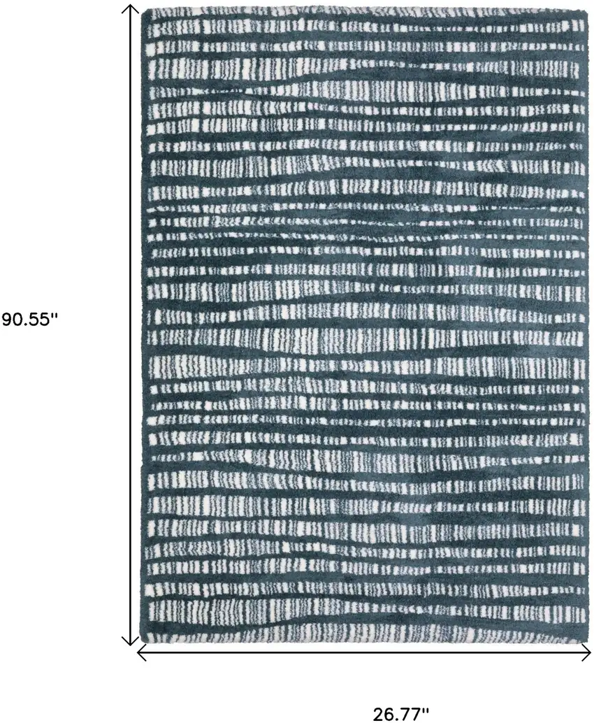 8' Teal And Ivory Striped Runner Rug Photo 3