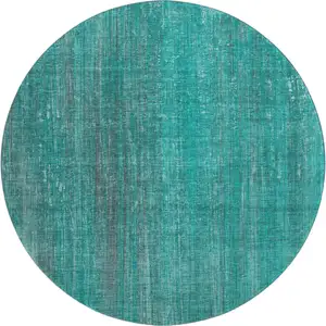 Photo of 8' Teal And Ivory Striped Washable Round Rug With UV Protection