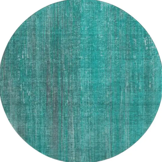8' Teal And Ivory Striped Washable Round Rug With UV Protection Photo 4