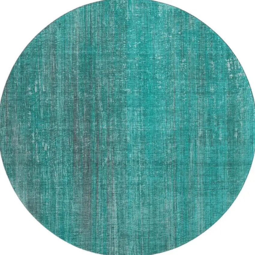 8' Teal And Ivory Striped Washable Round Rug With UV Protection Photo 4