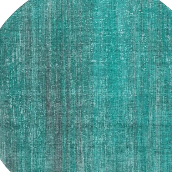 8' Teal And Ivory Striped Washable Round Rug With UV Protection Photo 3