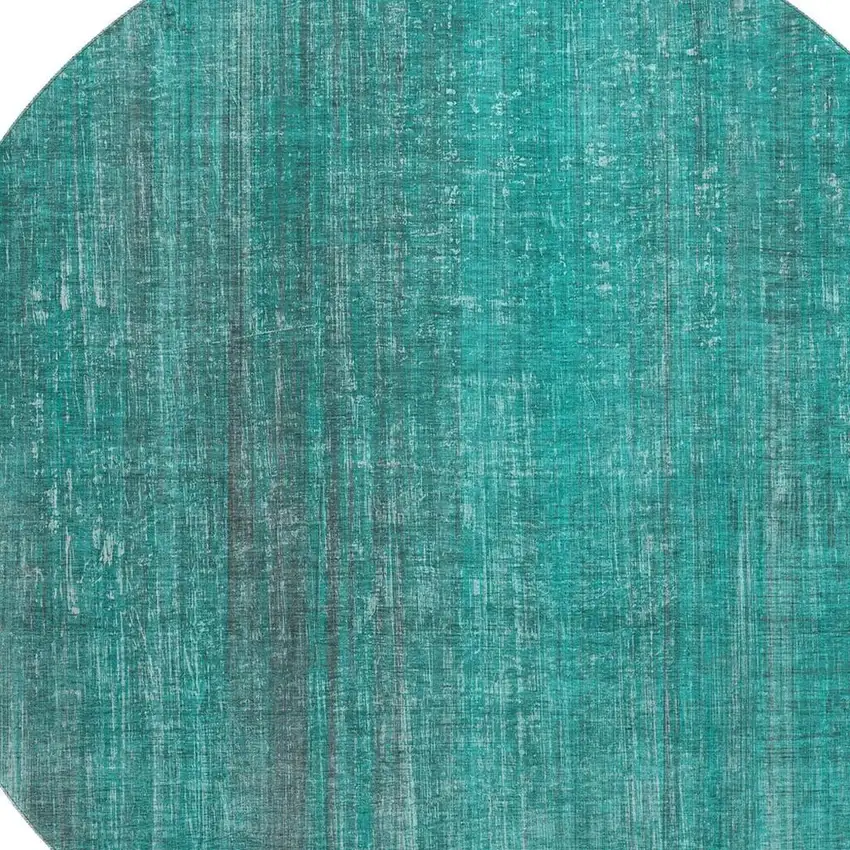 8' Teal And Ivory Striped Washable Round Rug With UV Protection Photo 3