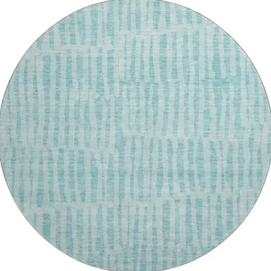 8' Teal And Ivory Striped Washable Round Rug With UV Protection Photo 4