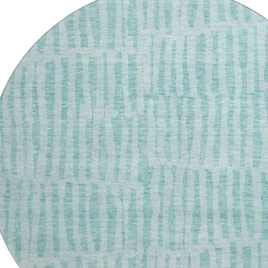 8' Teal And Ivory Striped Washable Round Rug With UV Protection Photo 3