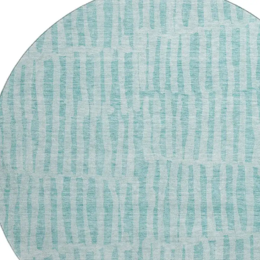 8' Teal And Ivory Striped Washable Round Rug With UV Protection Photo 3
