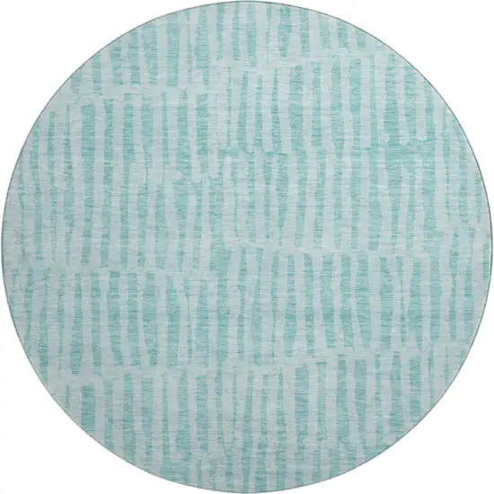 8' Teal And Ivory Striped Washable Round Rug With UV Protection Photo 1