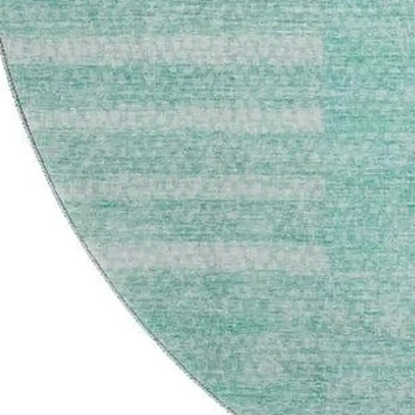 8' Teal And Ivory Striped Washable Round Rug With UV Protection Photo 3