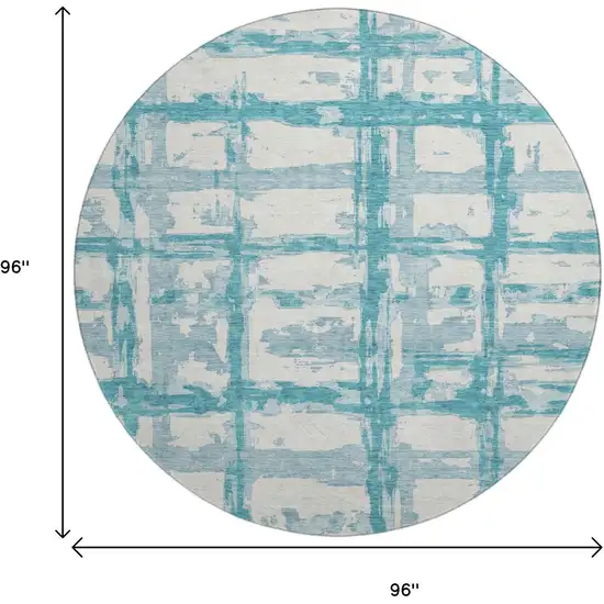 8' Teal And Ivory Striped Washable Round Rug With UV Protection Photo 3