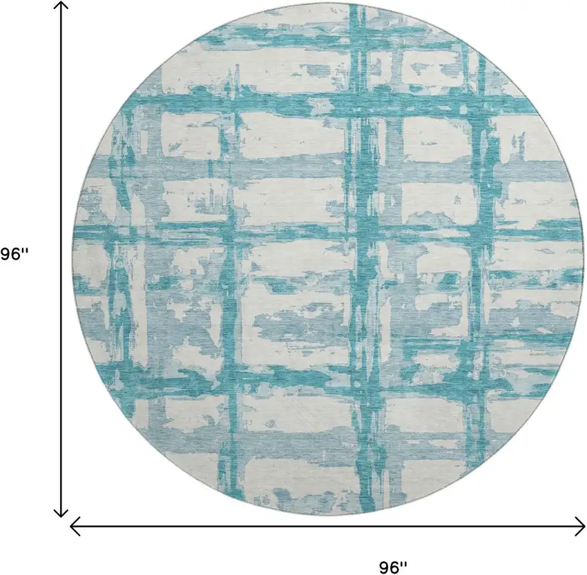 8' Teal And Ivory Striped Washable Round Rug With UV Protection Photo 3