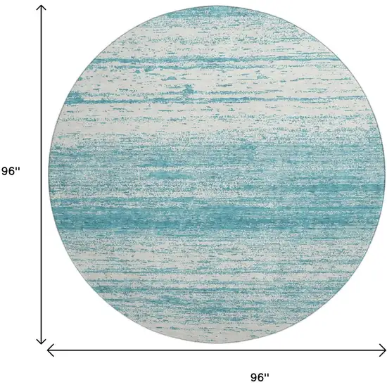 8' Teal And Ivory Striped Washable Round Rug With UV Protection Photo 3