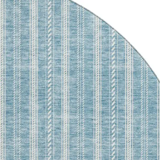 8' Teal And Ivory Striped Washable Round Rug With UV Protection Photo 2