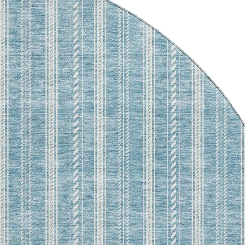 8' Teal And Ivory Striped Washable Round Rug With UV Protection Photo 2