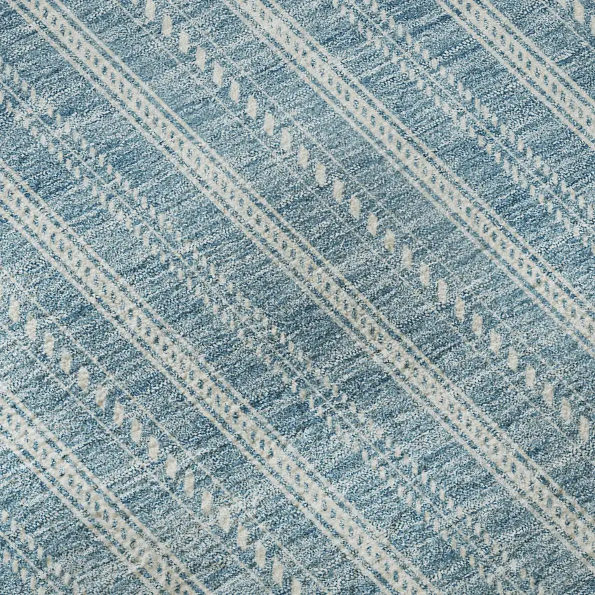 8' Teal And Ivory Striped Washable Round Rug With UV Protection Photo 8