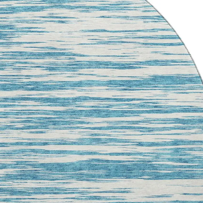 8' Teal And Ivory Striped Washable Round Rug With UV Protection Photo 2