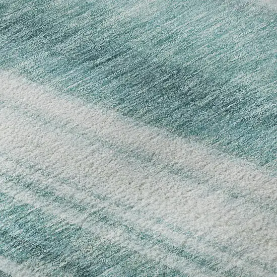 8' Teal And Ivory Striped Washable Round Rug With UV Protection Photo 7