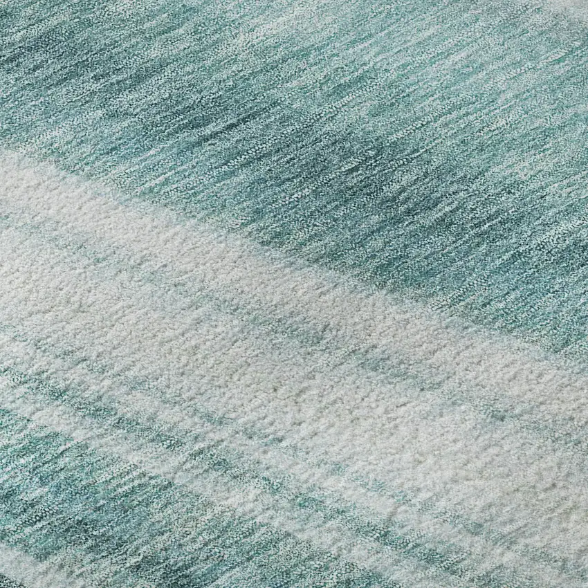 8' Teal And Ivory Striped Washable Round Rug With UV Protection Photo 7