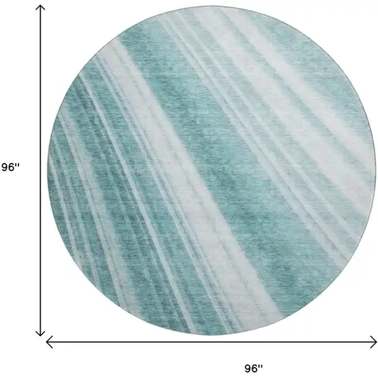8' Teal And Ivory Striped Washable Round Rug With UV Protection Photo 8