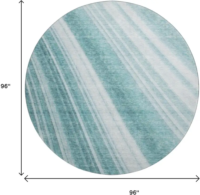 8' Teal And Ivory Striped Washable Round Rug With UV Protection Photo 8