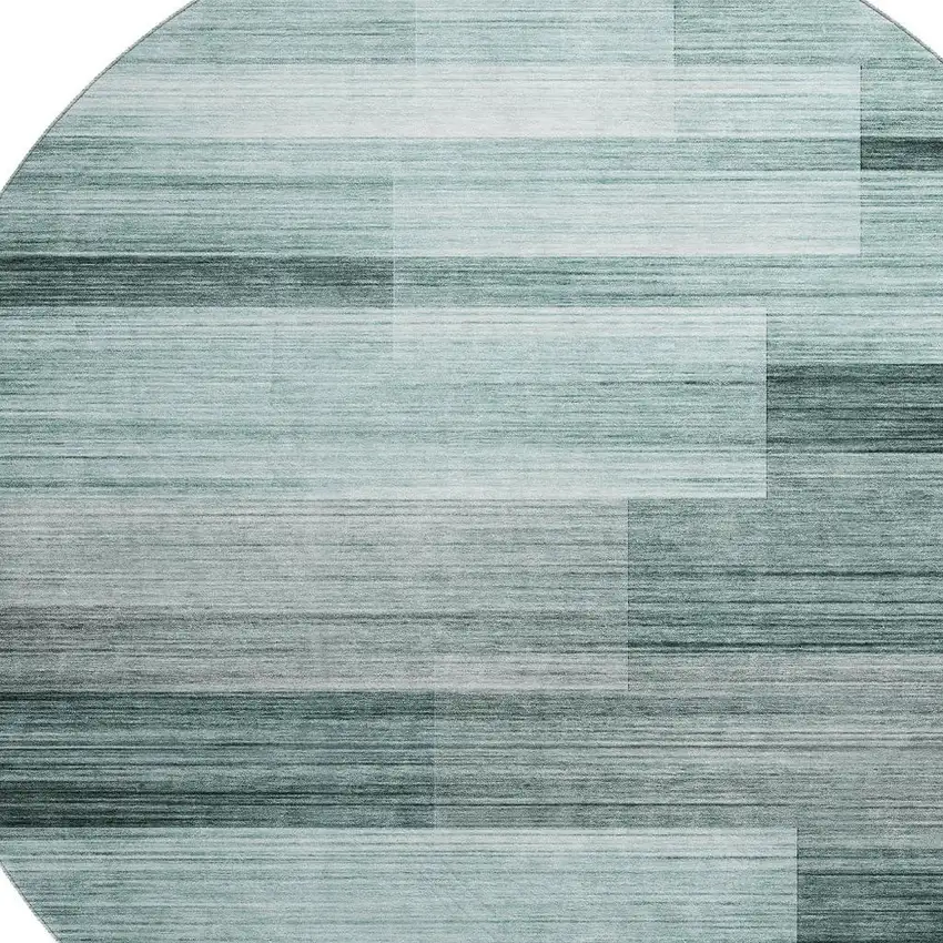 8' Teal And Ivory Striped Washable Round Rug With UV Protection Photo 3
