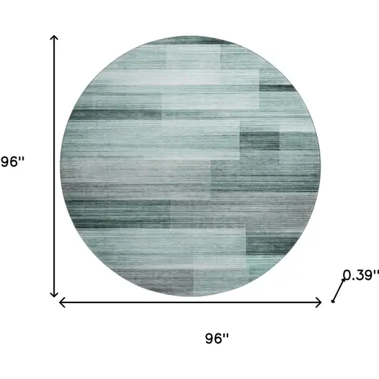 8' Teal And Ivory Striped Washable Round Rug With UV Protection Photo 8