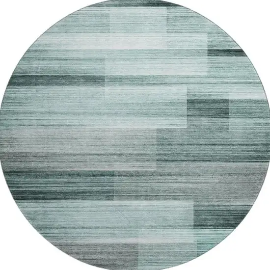 8' Teal And Ivory Striped Washable Round Rug With UV Protection Photo 4
