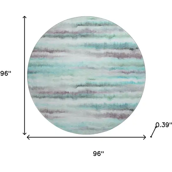 8' Teal And Ivory Striped Washable Round Rug With UV Protection Photo 8