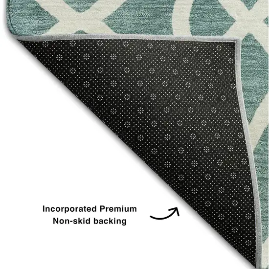 8' Teal And Ivory Trellis Washable Round Rug With UV Protection Photo 6