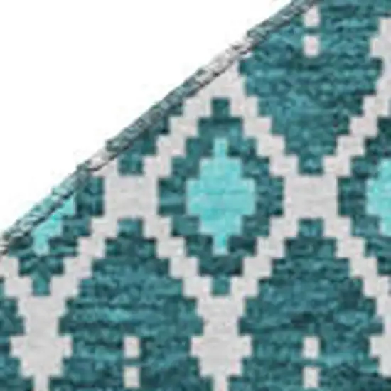 8' Teal And Ivory Tribal Washable Round Rug With UV Protection Photo 3