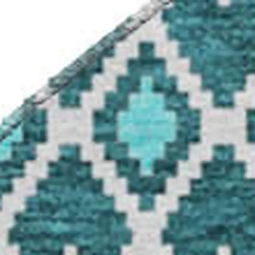 8' Teal And Ivory Tribal Washable Round Rug With UV Protection Photo 2