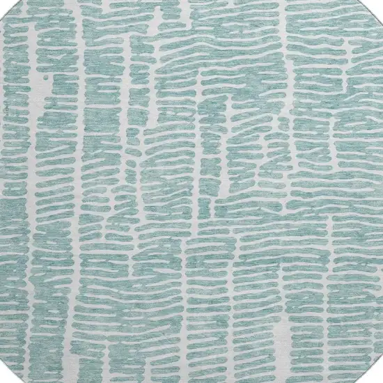 8' Teal And Ivory Vermicular Washable Round Rug With UV Protection Photo 3