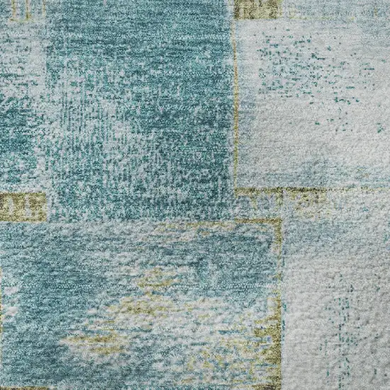 8' Teal And Khaki Striped Washable Round Rug With UV Protection Photo 9