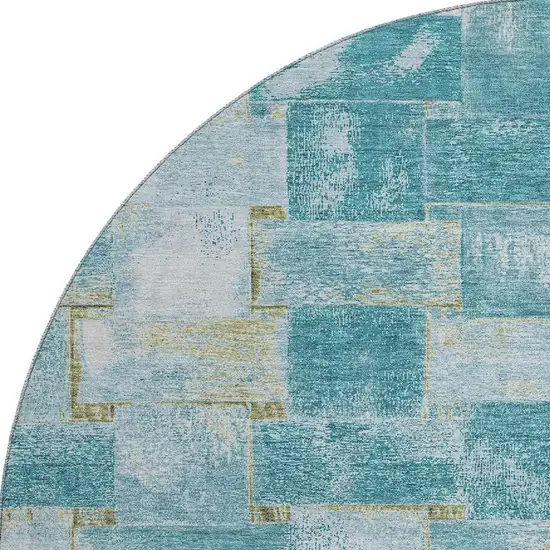 8' Teal And Khaki Striped Washable Round Rug With UV Protection Photo 3