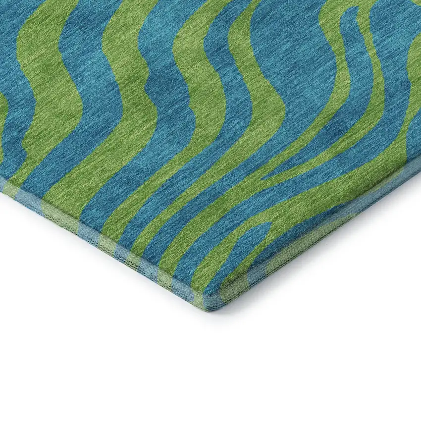 8' Teal And Lime Green Animal Print Washable Round Rug With UV Protection Photo 6