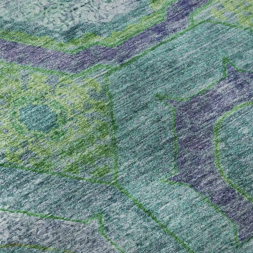 8' Teal And Lime Green Geometric Washable Round Rug With UV Protection Photo 7
