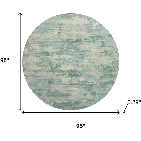8' Teal And Linen Abstract Washable Round Rug With UV Protection Photo 7