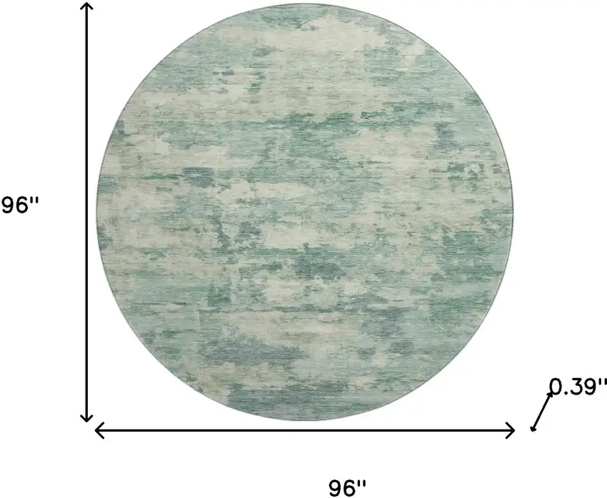 8' Teal And Linen Abstract Washable Round Rug With UV Protection Photo 7
