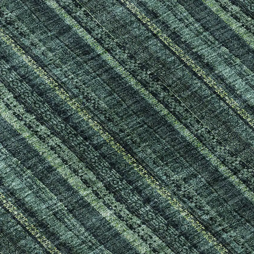 8' Teal And Mint Green Striped Washable Round Rug With UV Protection Photo 7