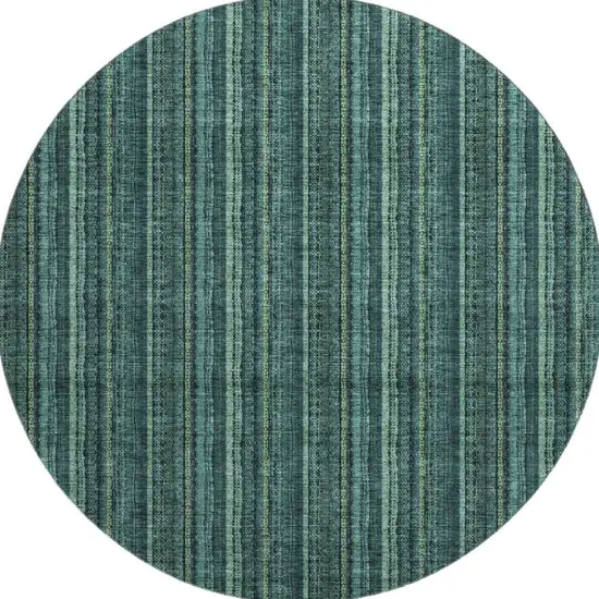 8' Teal And Mint Green Striped Washable Round Rug With UV Protection Photo 2