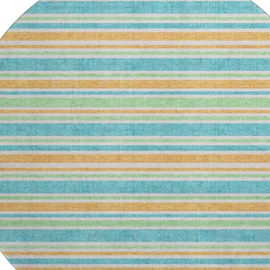 8' Teal And Orange Striped Washable Round Rug With UV Protection Photo 2