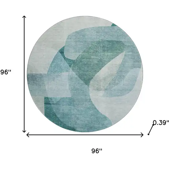 8' Teal And Pale Aqua Abstract Washable Round Rug With UV Protection Photo 8