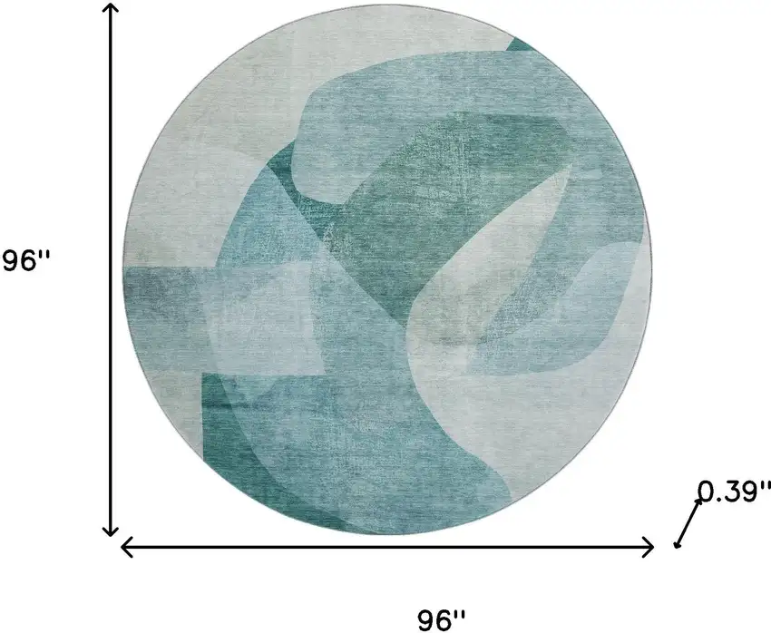 8' Teal And Pale Aqua Abstract Washable Round Rug With UV Protection Photo 8