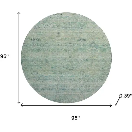 8' Teal And Pale Aqua Abstract Washable Round Rug With UV Protection Photo 8