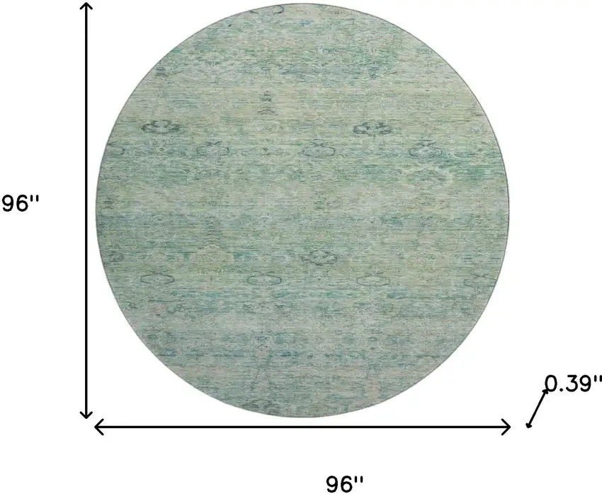 8' Teal And Pale Aqua Abstract Washable Round Rug With UV Protection Photo 8