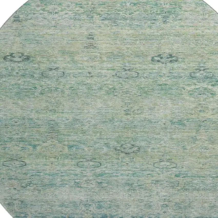 8' Teal And Pale Aqua Abstract Washable Round Rug With UV Protection Photo 3