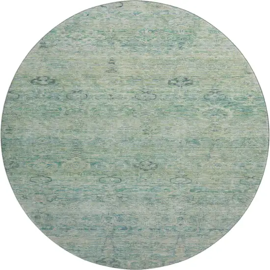 8' Teal And Pale Aqua Abstract Washable Round Rug With UV Protection Photo 1