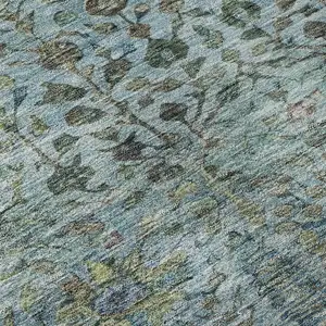 Photo of 8' Teal And Pale Aqua Floral Vines Washable Round Rug With UV Protection